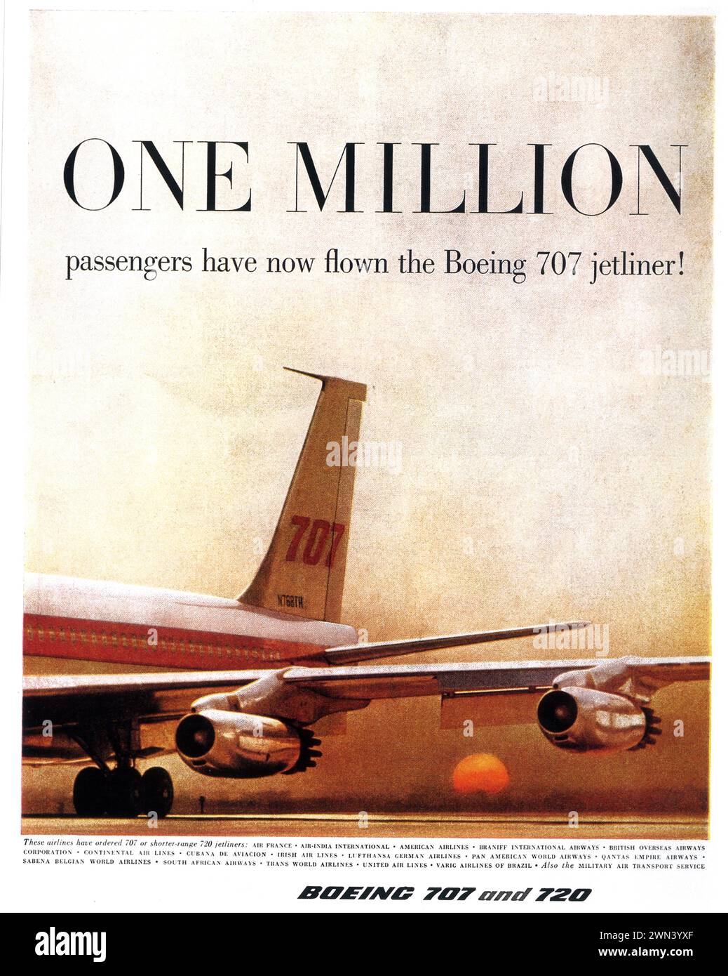 1959 Boeing 707 & 720 'One Million' Jetliner Ad Stock Photo