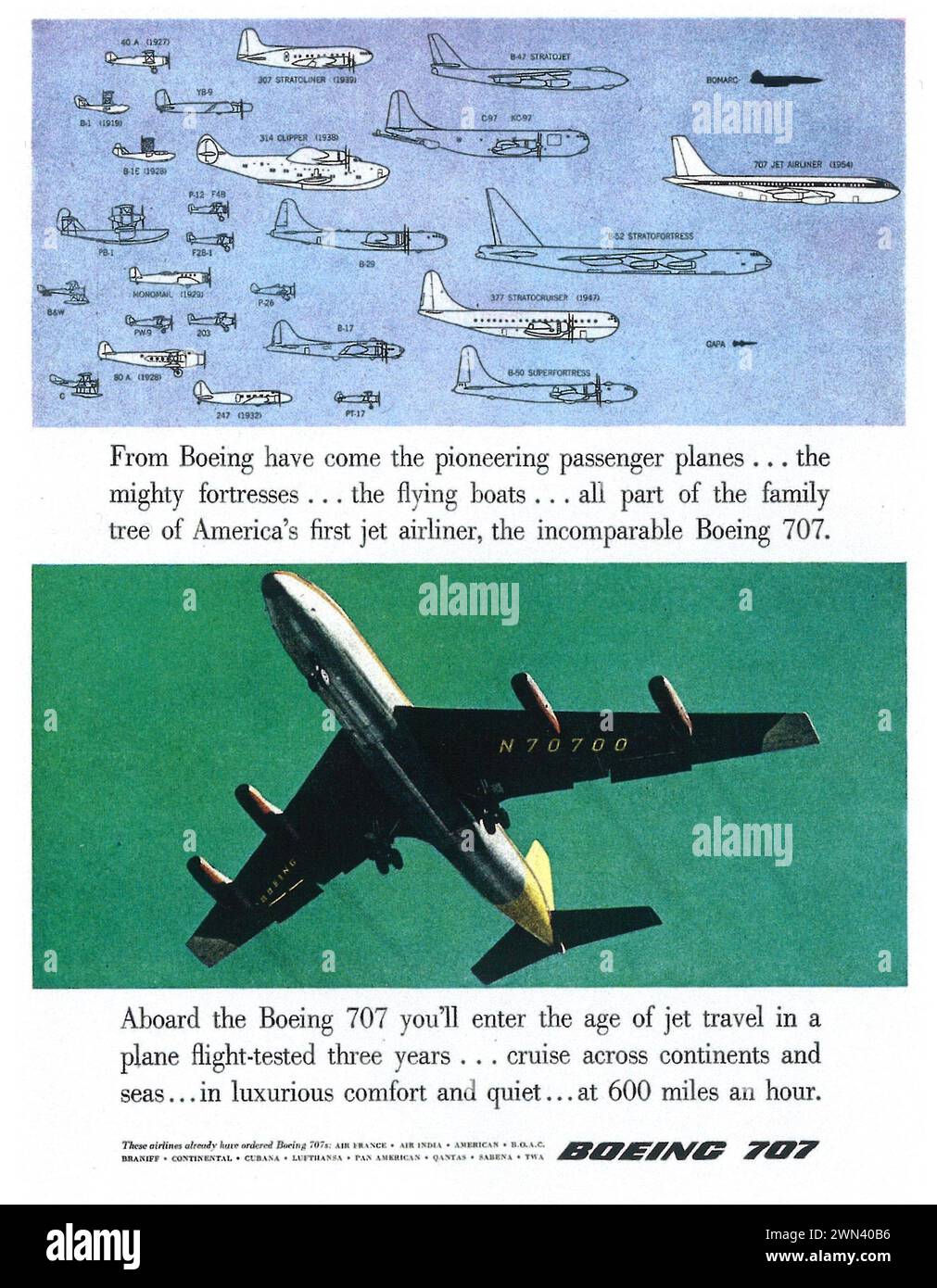 1957 Boeing 707 print ad Stock Photo