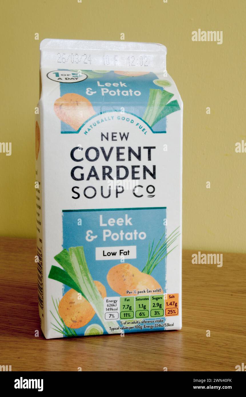 Carton of New Covent Garden Company Leek & Potato Soup Stock Photo