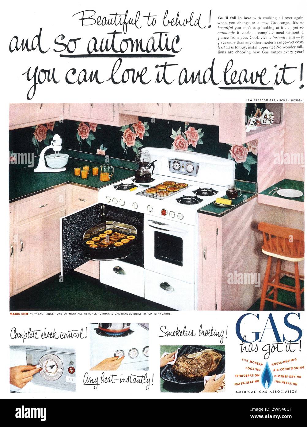 1950 Gas Stove Print  Ad, American Gas Association Stock Photo