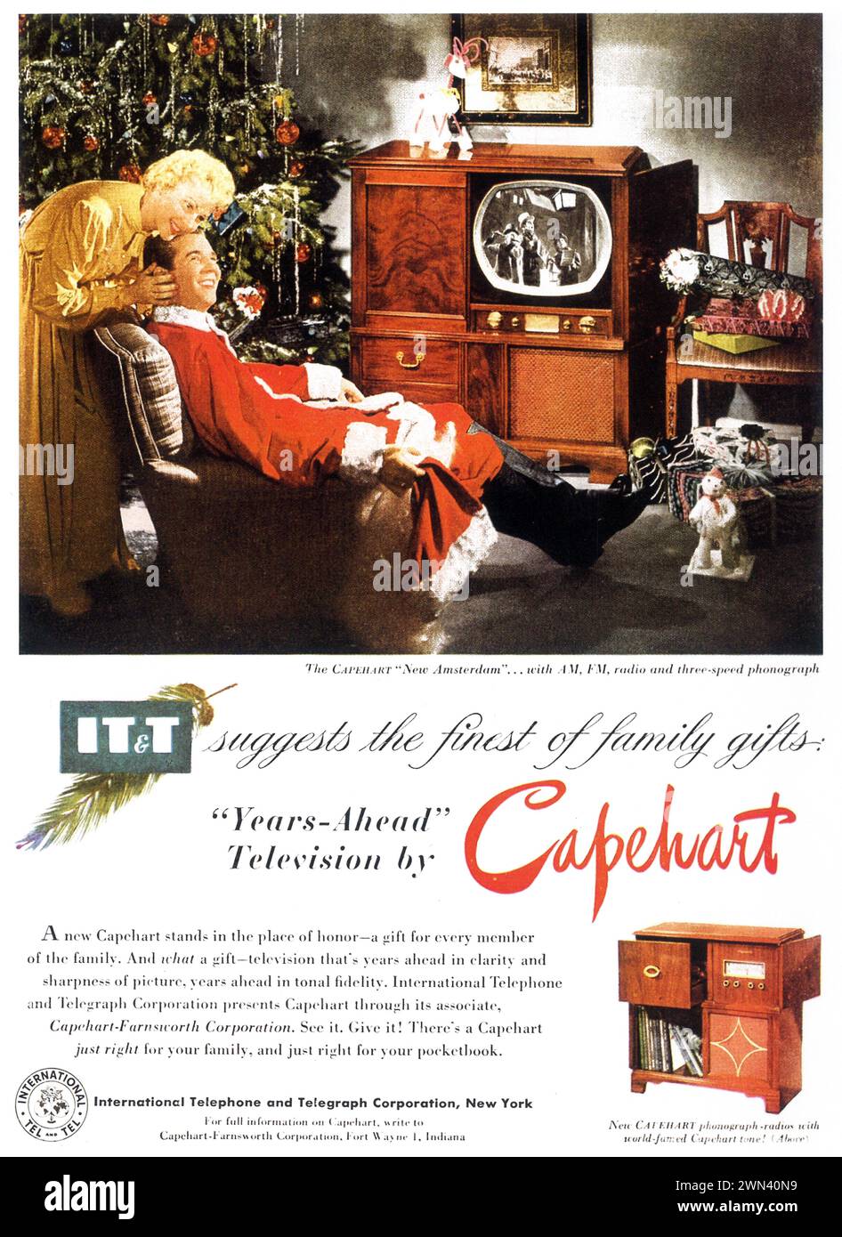 1950 IT&T Capehart Television Print Ad Stock Photo