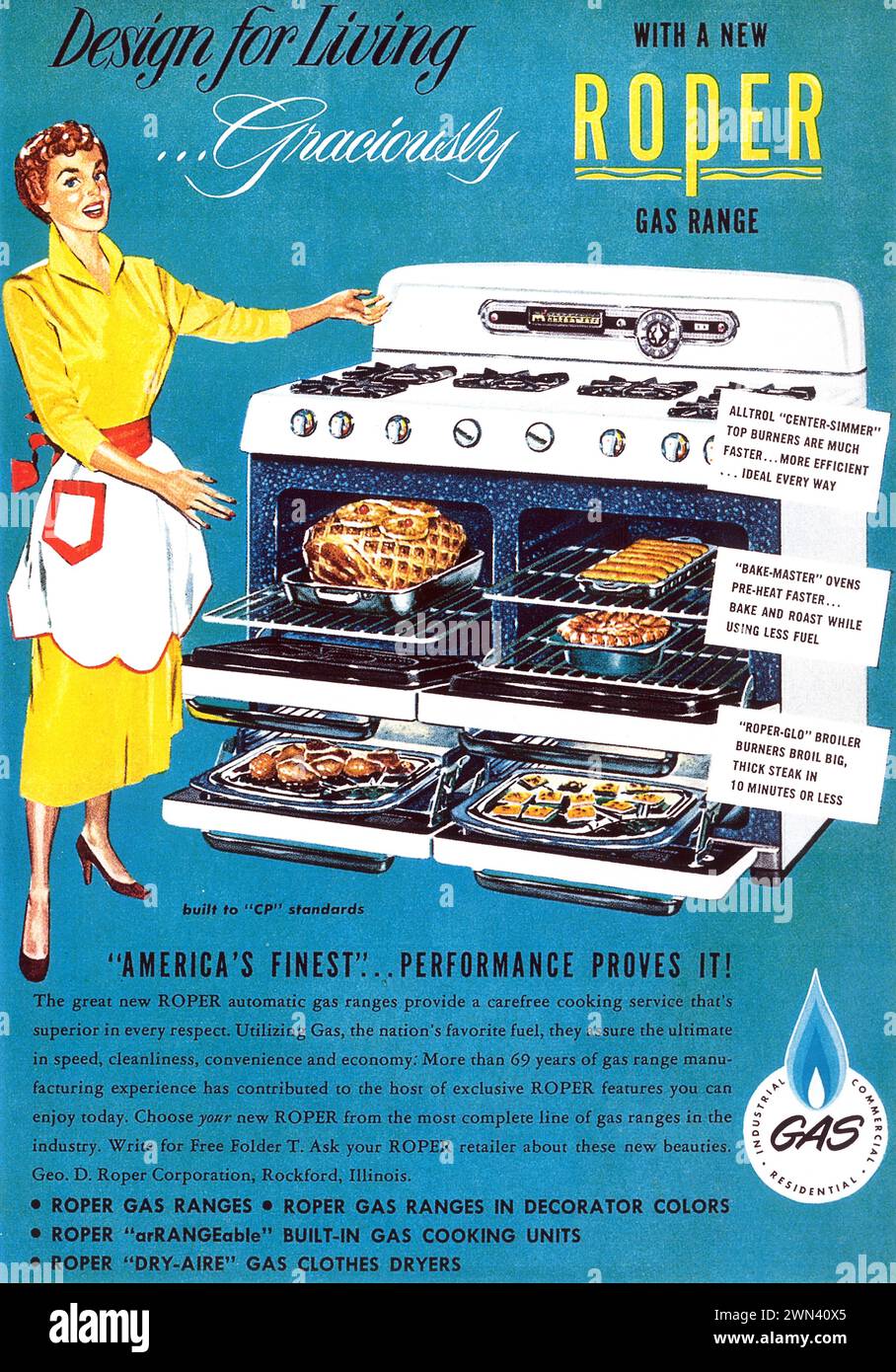 1950s Roper Gas Range Print Ad Stock Photo