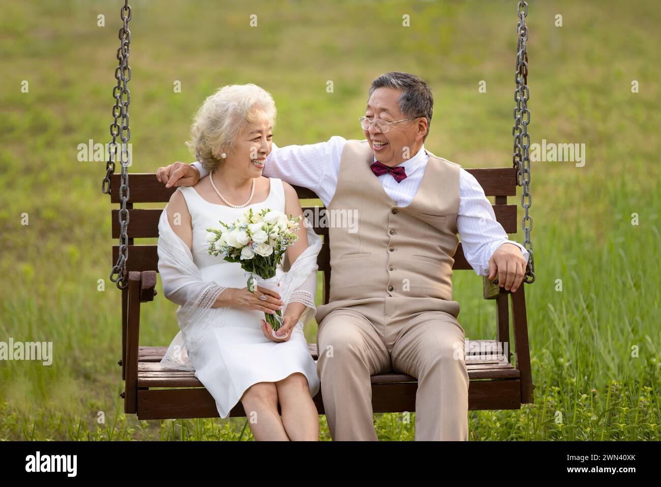 Happy Seniors Getting Married Stock Photo