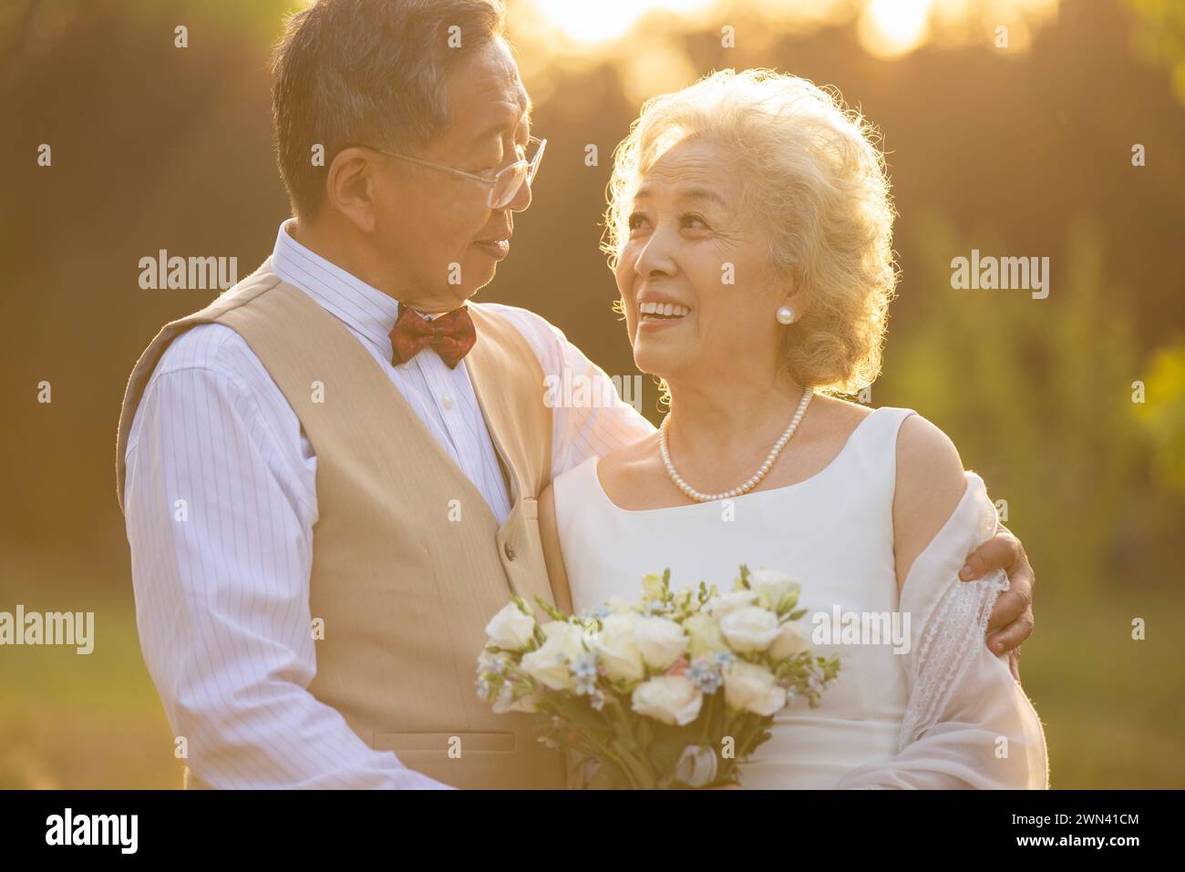 Happy Seniors Getting Married Stock Photo