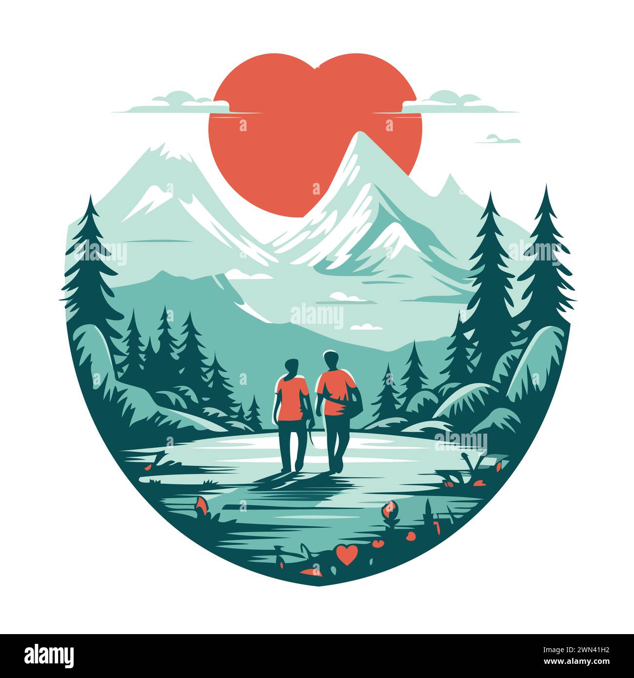 Happy couple hiking on the mountains Royalty Free Vector