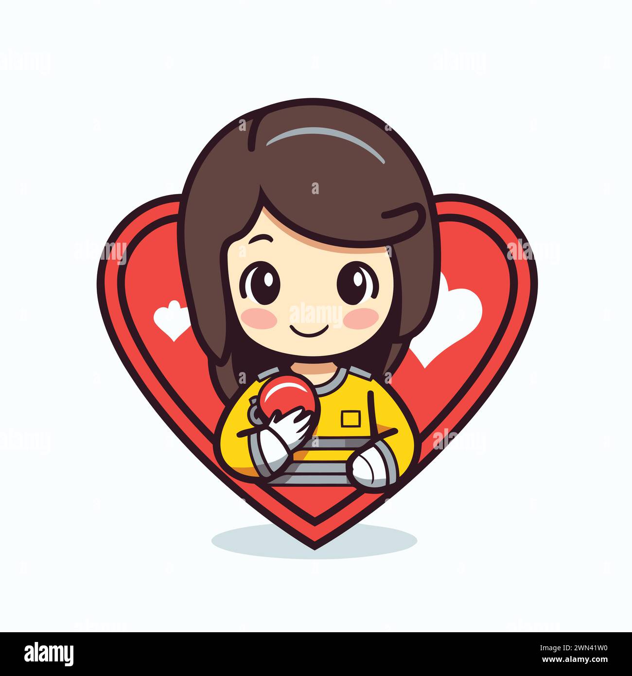 Cute Girl Holding Red Heart mascot cartoon character vector ...