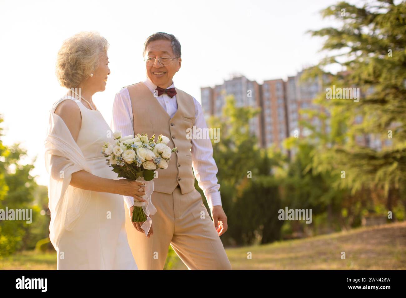Happy Seniors Getting Married Stock Photo