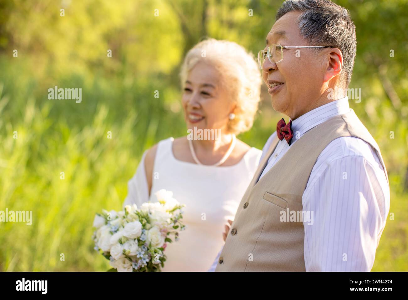 Happy Seniors Getting Married Stock Photo