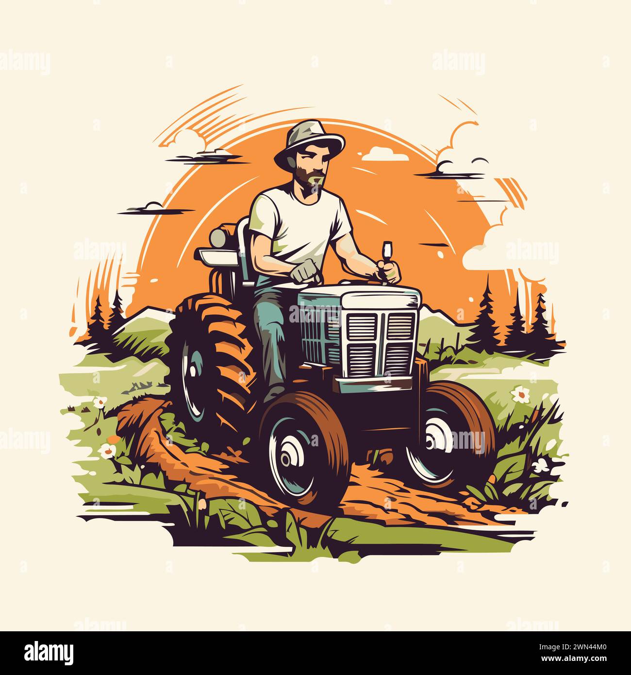 Farmer driving tractor Stock Vector Images - Alamy