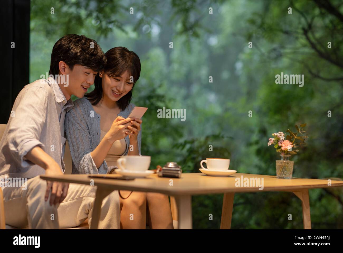 Young couple dating in café Stock Photo