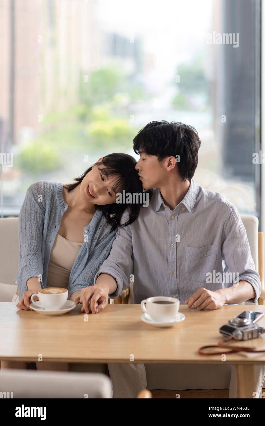 Young couple dating in café Stock Photo