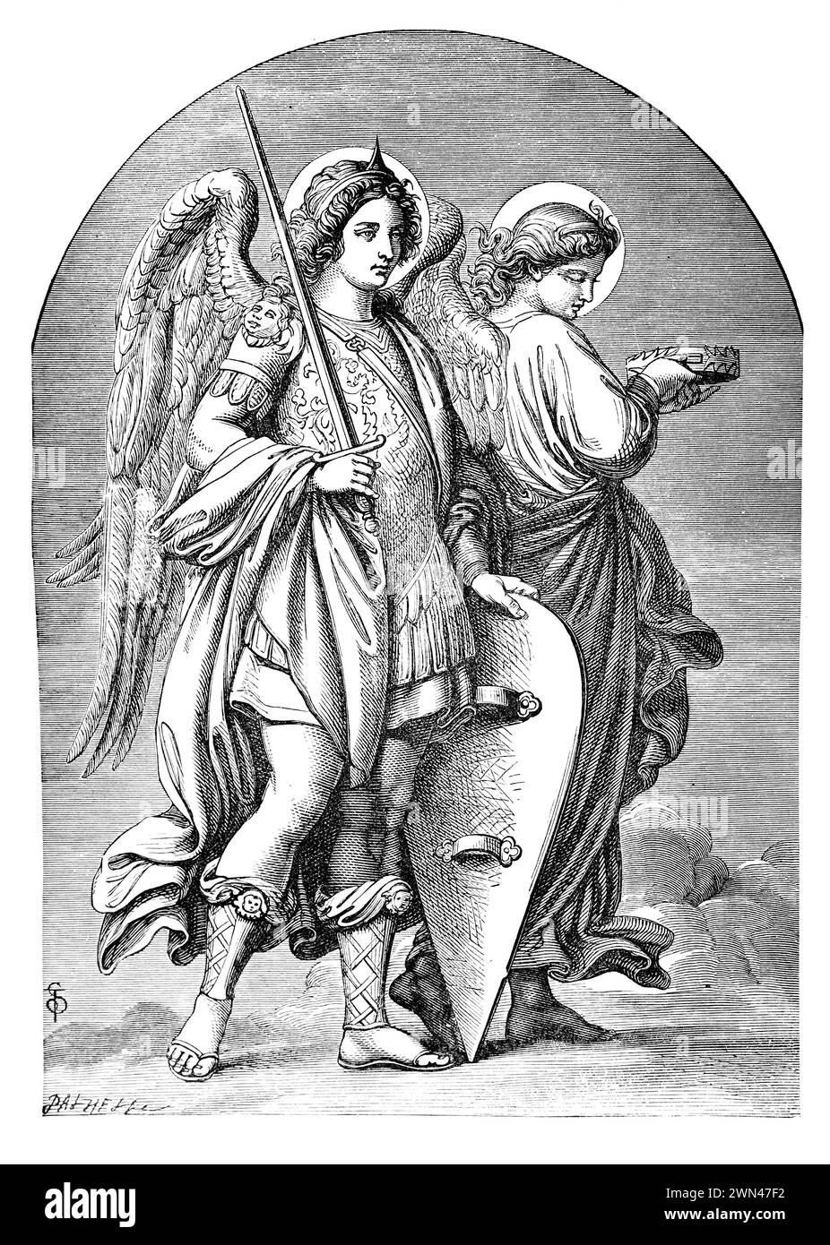 Holy Angels after a painting by Johann von Schraudolph: Engraving from Lives of the Saints by the Reverend Sabin Baring-Gould, published 1898 Stock Photo