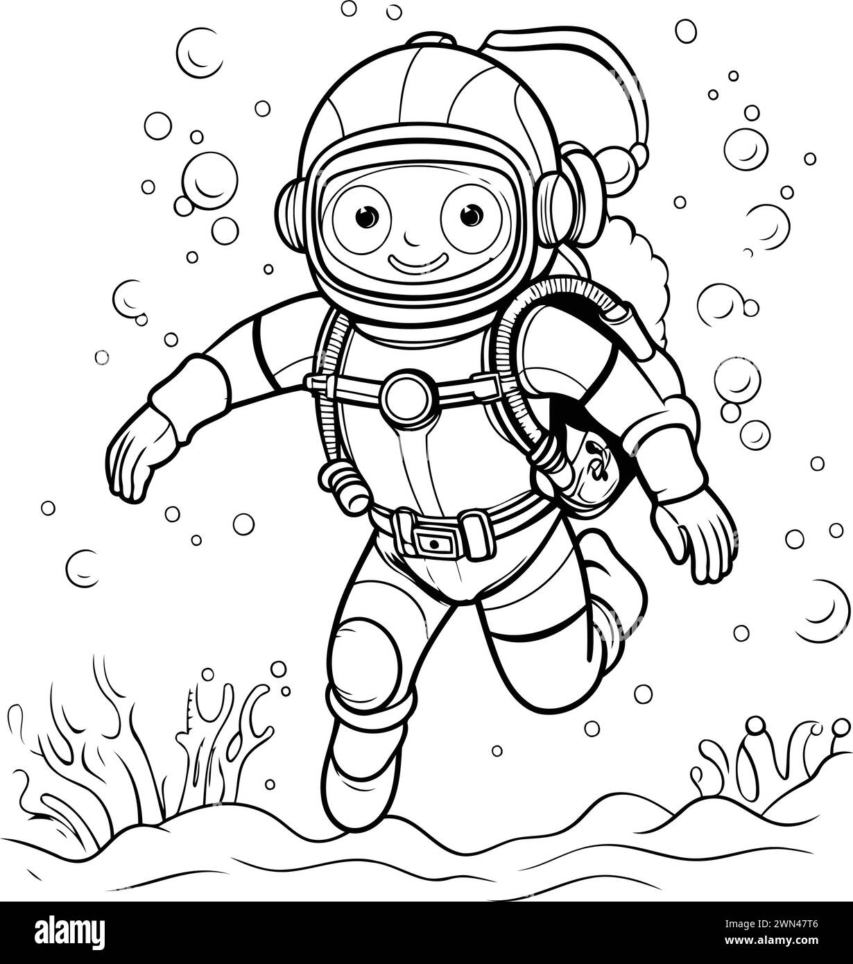 Coloring book for children: diver in spacesuit. Vector illustration ...