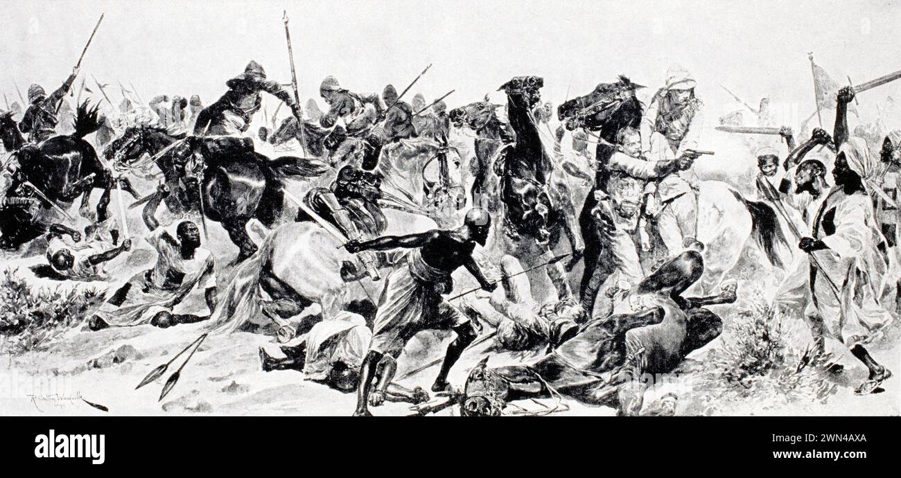 Angriff der 21. Lancers bei Omdurman Nach einer Zeichnung von R. Caton Woodville in der Illustrated London News vom 24. September 1898 Aus: A Roving C Stock Photo