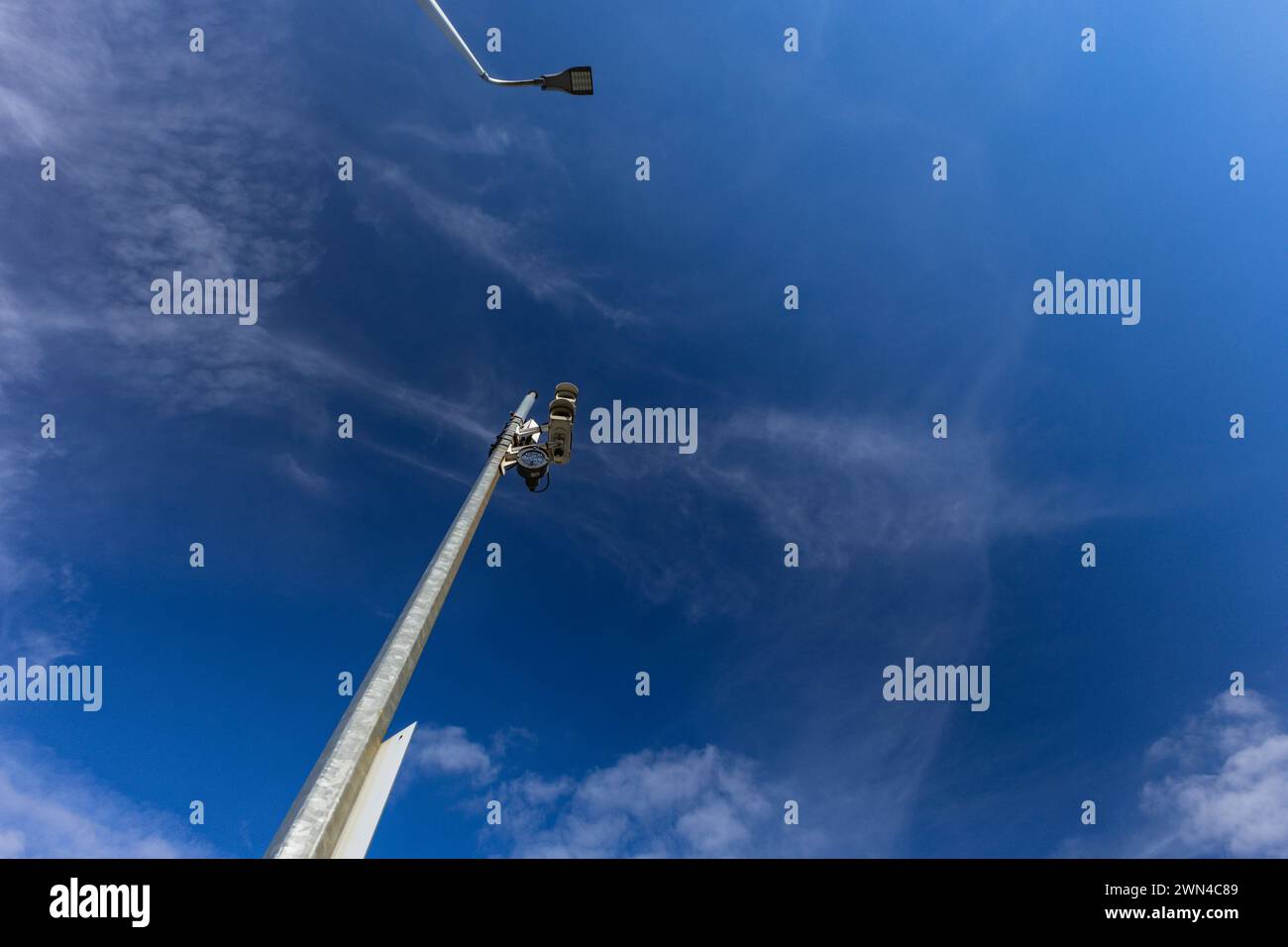 Mast with surveillance cameras, area observation, hidden cameras Stock