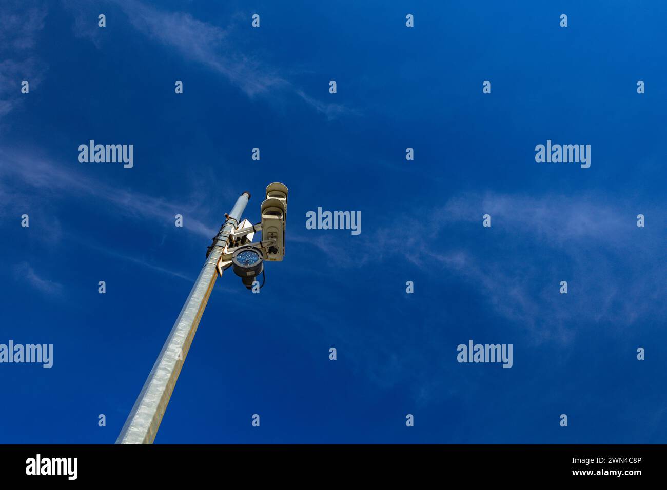 Mast with surveillance cameras, area observation, hidden cameras Stock