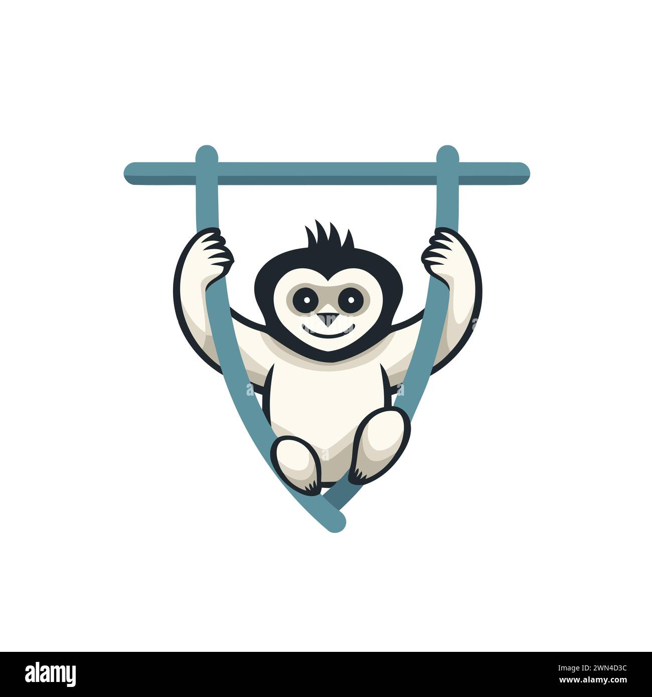Sloth hanging on a rope. Vector illustration in cartoon style Stock
