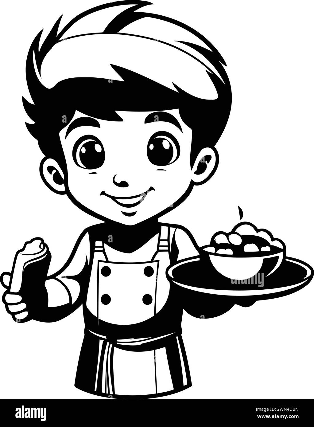 Cute cartoon chef with a plate of food. Vector illustration. Stock Vector