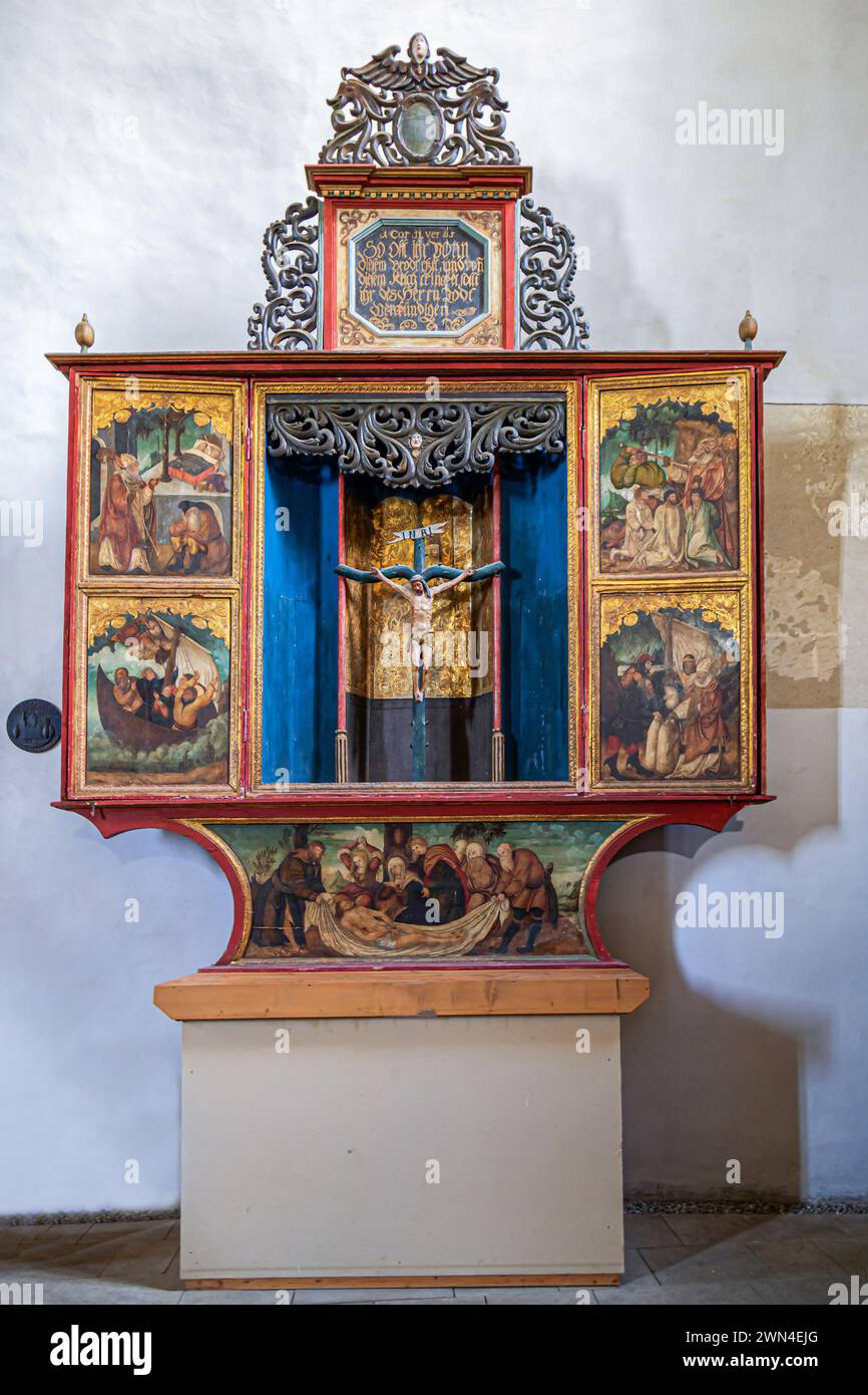 SIGHISOARA, ROMANIA-SEPTEMBER 3, 2021: Old icon in the Church on the hill,an evangelical church built between 1345-1525.Dedicated to St. Nicholas,it i Stock Photo