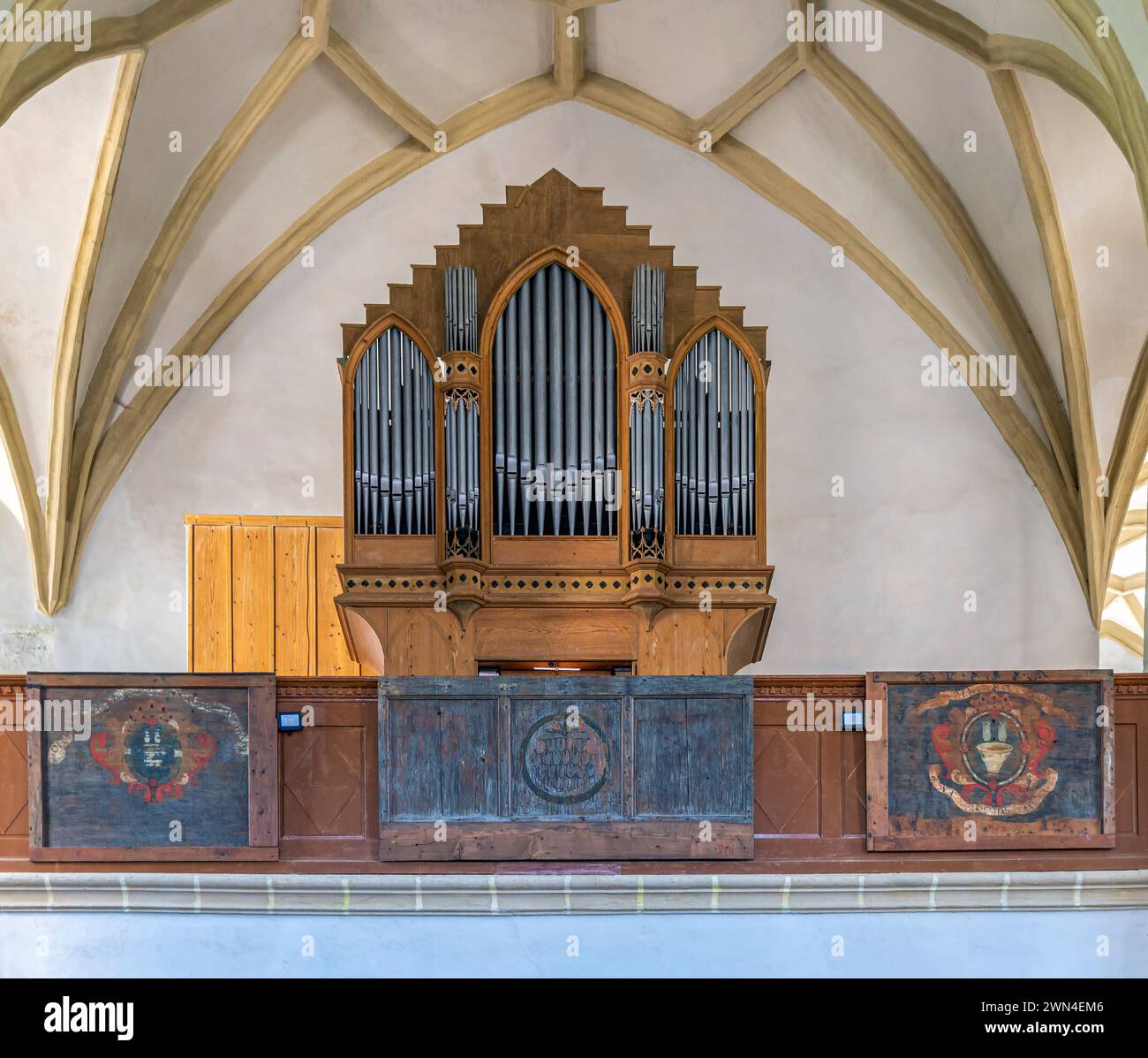 SIGHISOARA,ROMANIA-SEPTEMBER 3,2021:Old organ in the Church on the hill,an evangelical church built between 1345-1525.Dedicated to St. Nicholas,it is Stock Photo