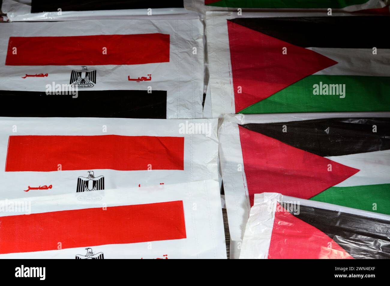 The Egyptian and The Palestinian flag, Translation of Arabic (Long live Egypt), Flag of Palestine and Egypt, The friendship between Arab countries con Stock Photo