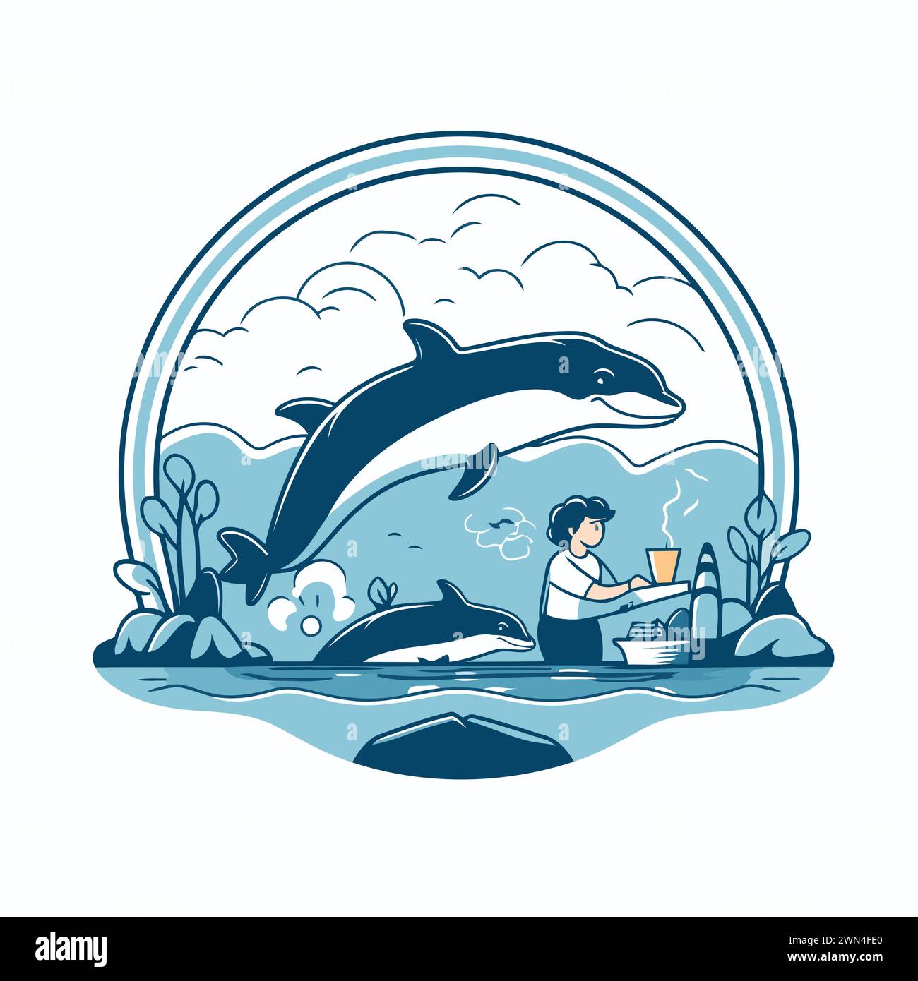 Dolphin feeding Stock Vector Images - Alamy
