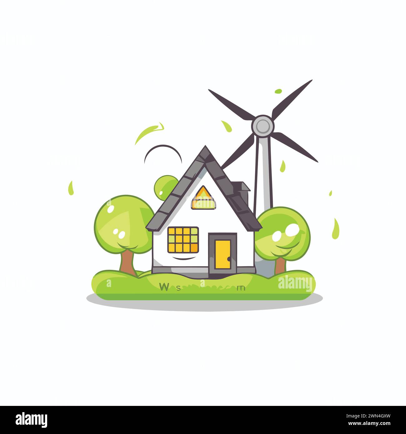 House with wind turbine. Eco friendly concept. Flat design vector illustration. Stock Vector