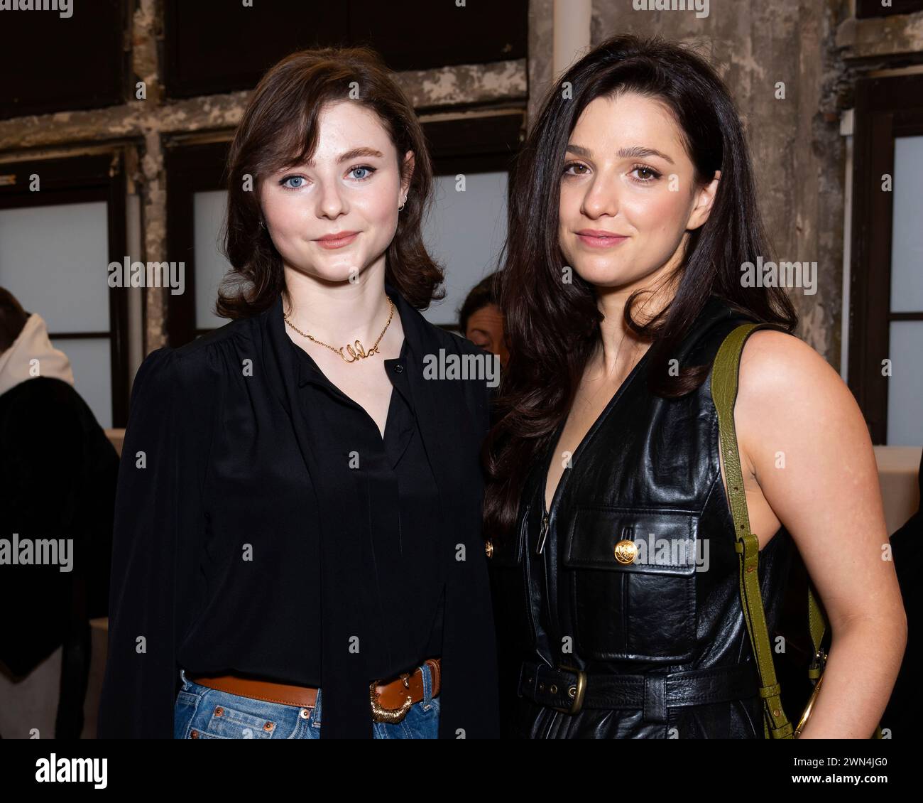 Thomasin McKenzie, left and Marisa Abela attend the Chloe Fall/Winter