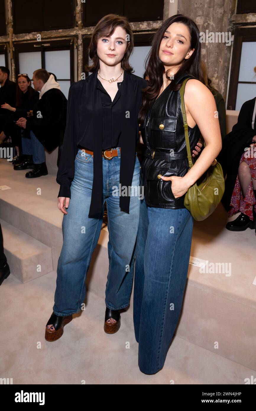 Thomasin McKenzie, left and Marisa Abela attend the Chloe Fall/Winter