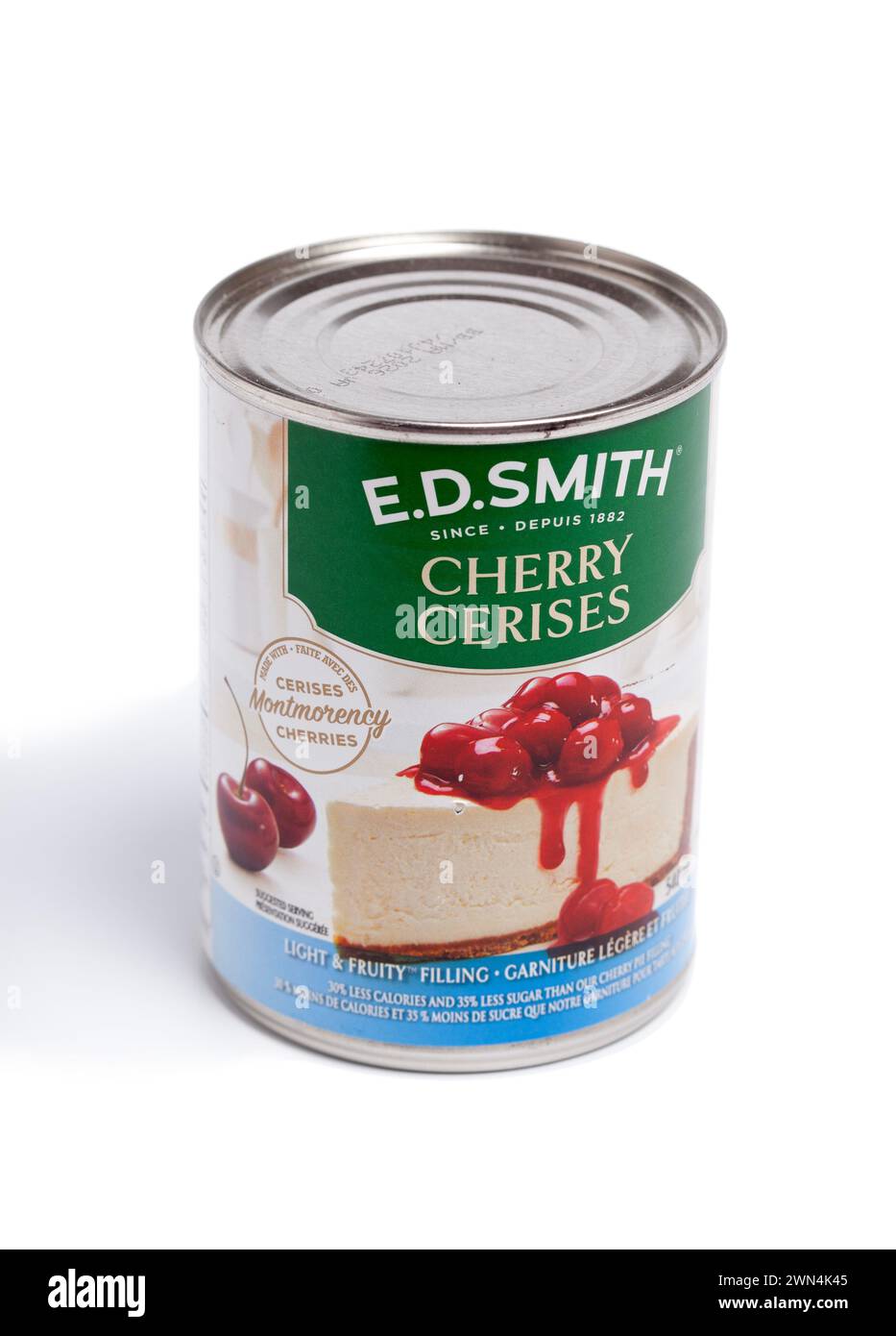 ED Smith Cherry Pie Filling, 540 ml can on white background Stock Photo
