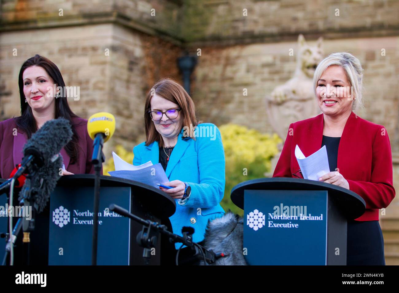 Emma Rates First Minister Michelle O'Neill (right), Deputy First Minister Emma ...