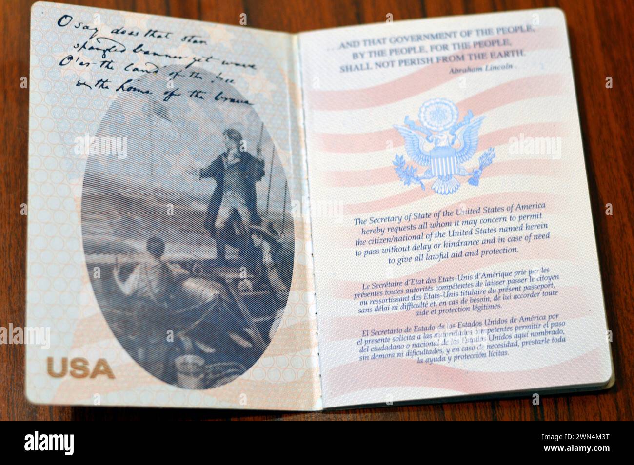 The United States of American passport, passports are issued to the American citizens and nationals, Travel, tourism concept, American visa and travel Stock Photo