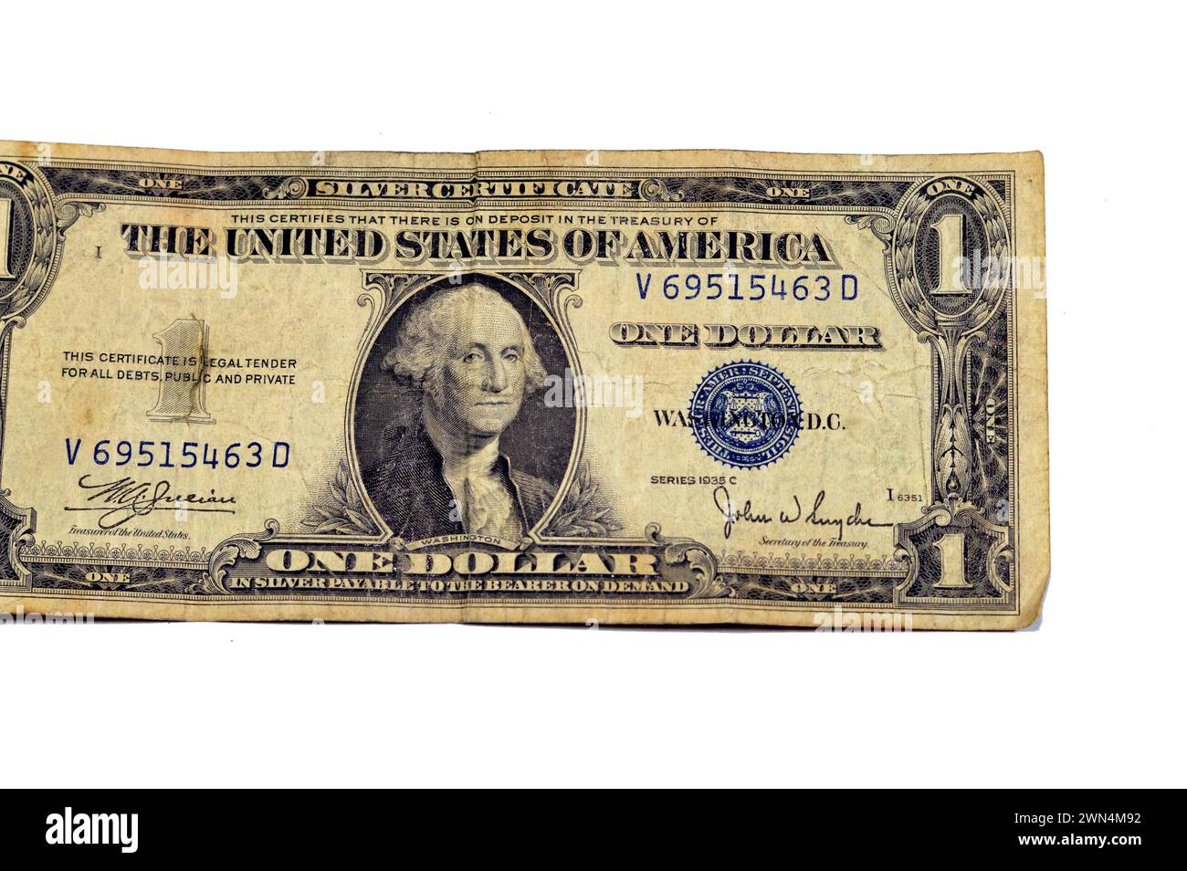 The Obverse side of 1 one dollar bill banknote series 1935 with the portrait of president George Washington, old American money banknote, vintage retr Stock Photo