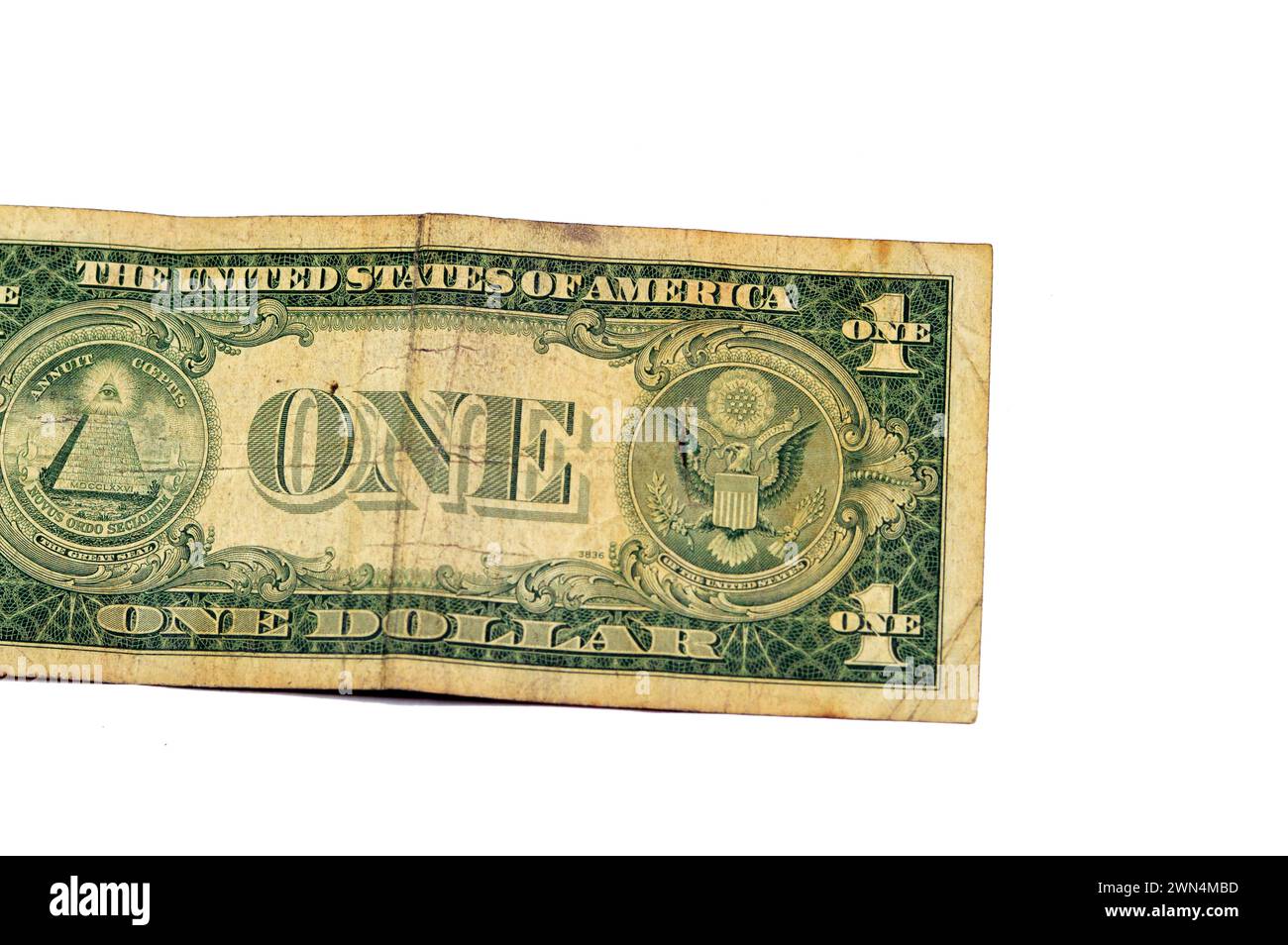 The reverse side of 1 one dollar bill banknote series 1935 with the great seal of the United States, old American money banknote, vintage retro, Unite Stock Photo
