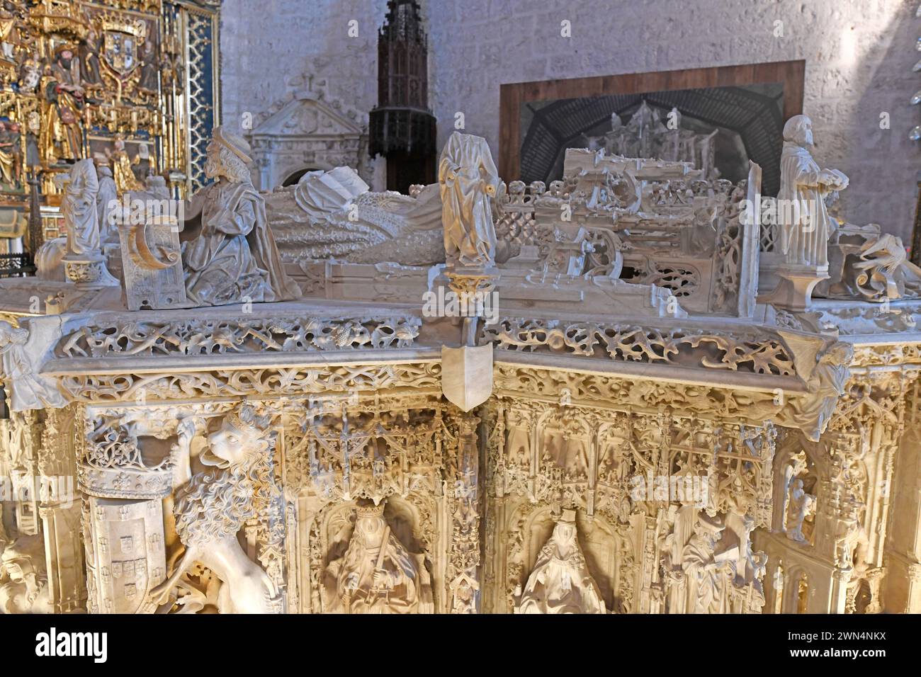 Cartuja de Santa Maria de Miraflores, gothic 15th century. Juan II and Isabel de Portugal tomb by Gil de Siloe (15th century), detail. Burgos, Castill Stock Photo