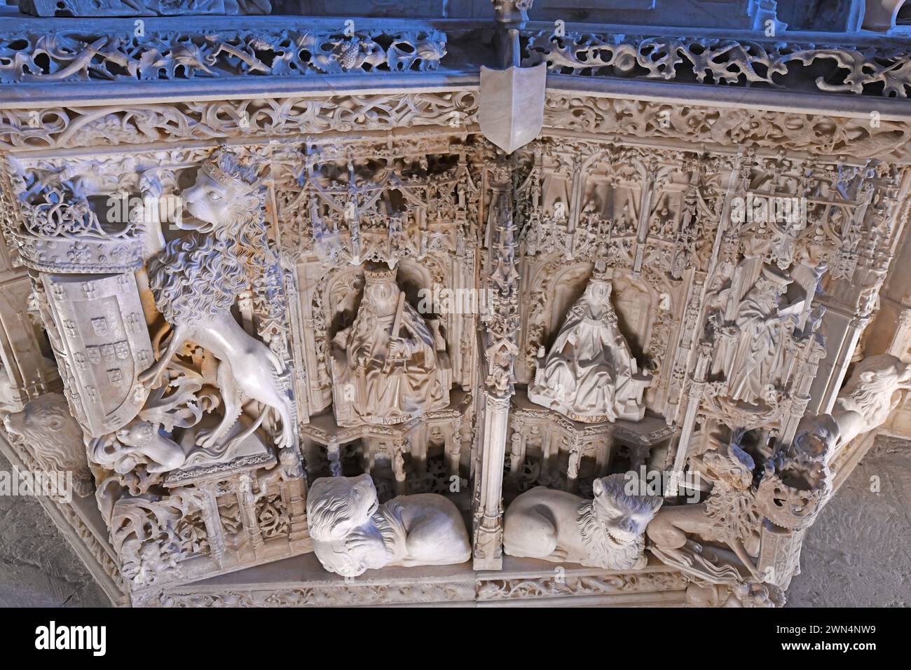 Cartuja de Santa Maria de Miraflores, gothic 15th century. Juan II and Isabel de Portugal tomb by Gil de Siloe (15th century), detail. Burgos, Castill Stock Photo