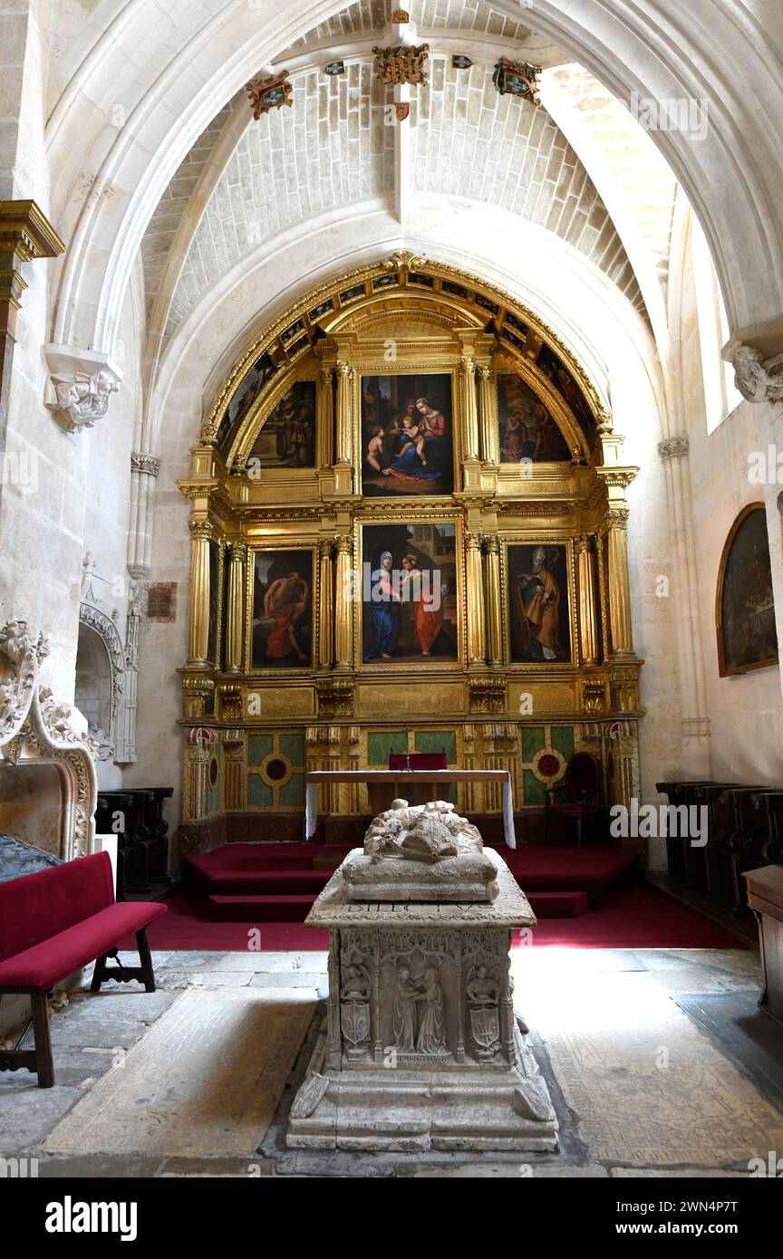 Santa Maria de Burgos cathedral (gothic, renaissance and baroque, 13-18th century). La Visitacion chapel (Juan de Colonia 15th century). Baroque altar Stock Photo