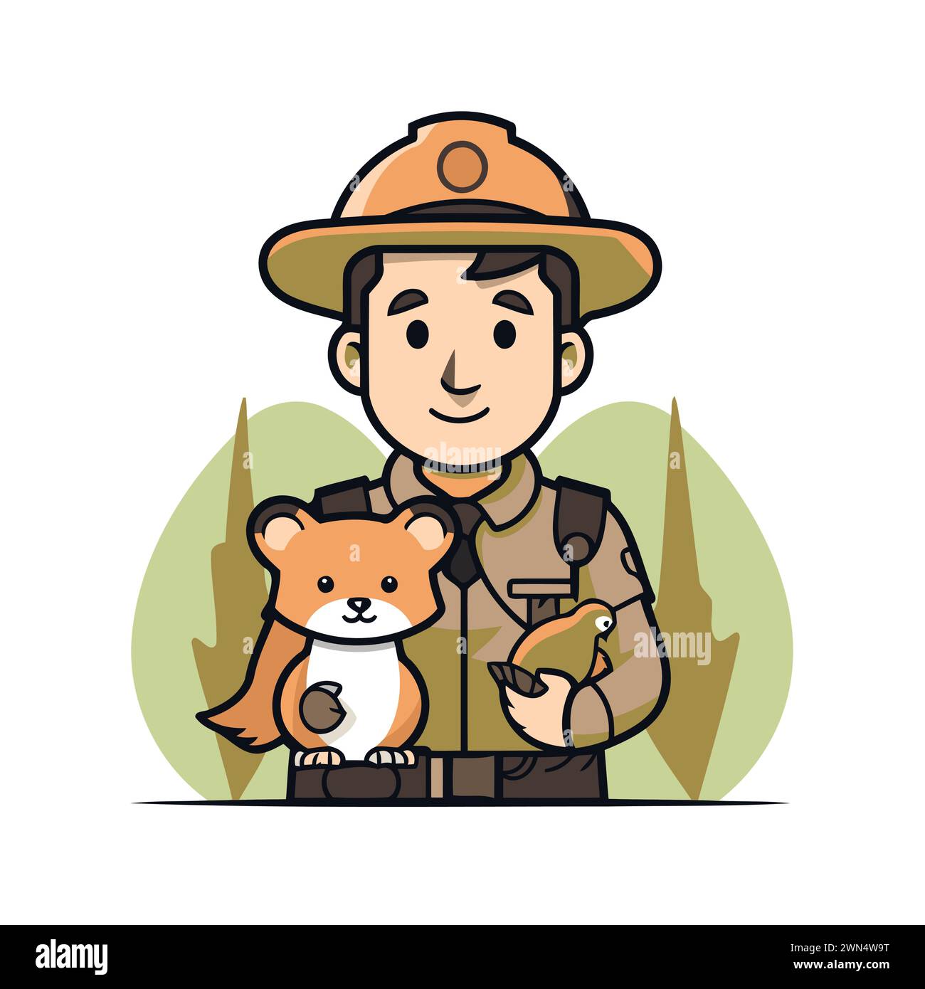 Animal safari hunter with a dog in his hand. Vector illustration Stock ...