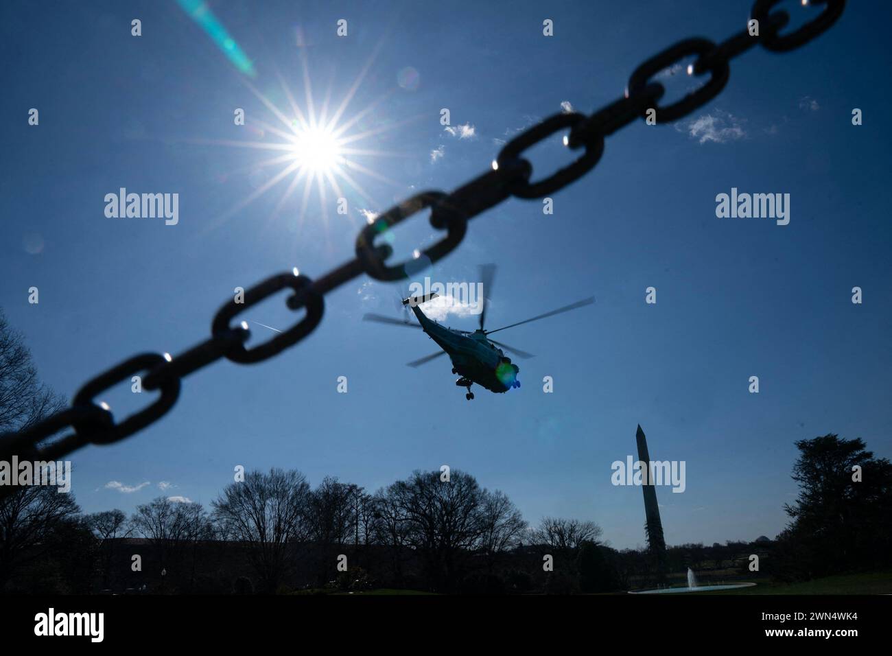 Washington, United States. 29th Feb, 2024. US President Joe Biden departs Marine One on the South Lawn of The White House in Washington, DC, US, on Thursday, Feb. 29, 2024. Biden plans to visit Brownsville, Texas, where he will press lawmakers to pass a bipartisan Senate border security deal that was rejected by Republicans at Trump's urging and meet with US Border Patrol agents, law enforcement and local leaders. Photo by Leigh Vogel/Pool/ABACAPRESS.COM Credit: Abaca Press/Alamy Live News Stock Photo