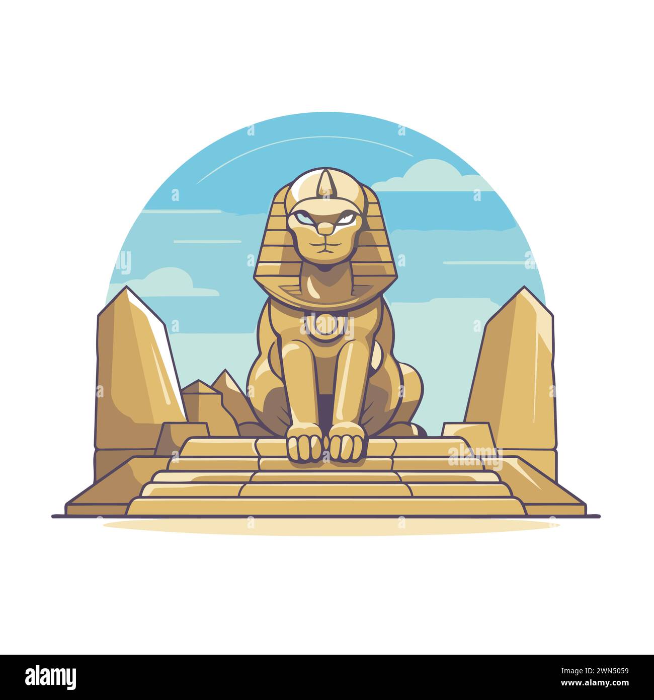 Egyptian Sphinx on the background of the ancient temple. Vector illustration Stock Vector
