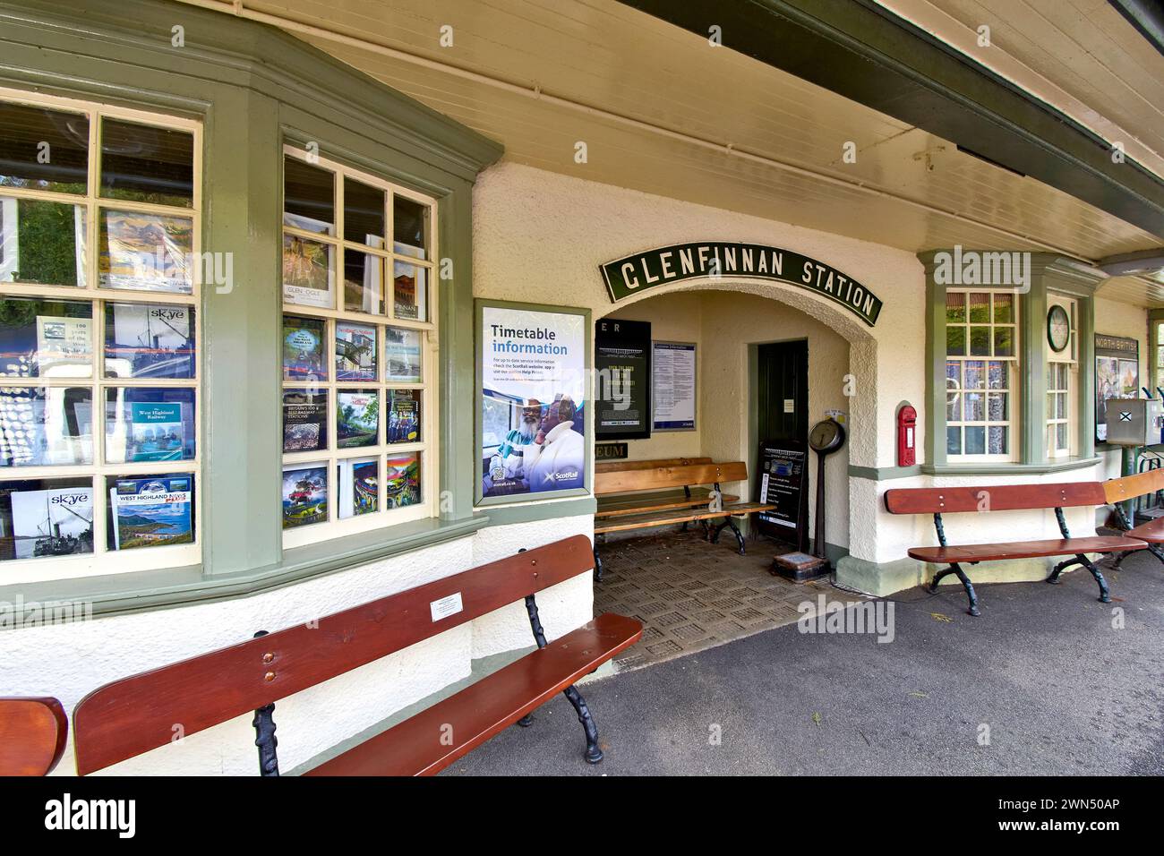 Glenfinnan Railway Station notice boards and the entrance to the