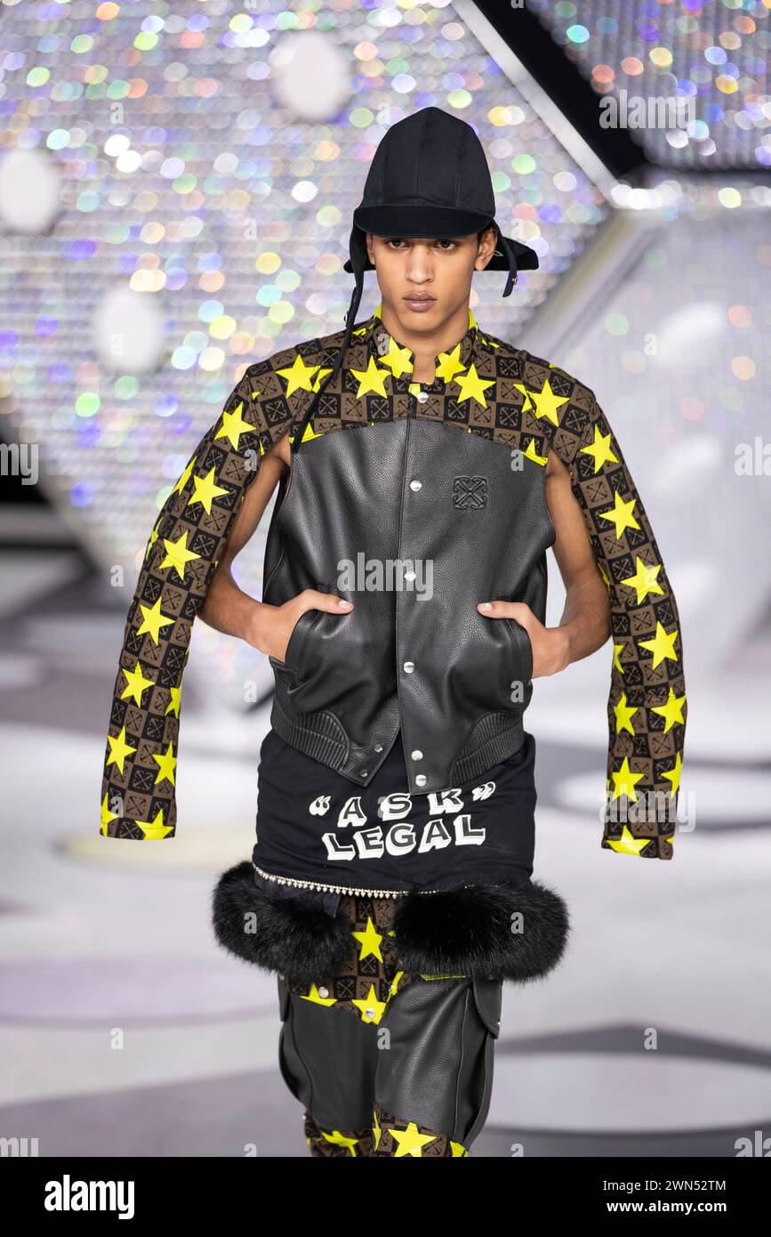 A model wears a creation as part of the Off-White Fall/Winter 2024-2025 ...