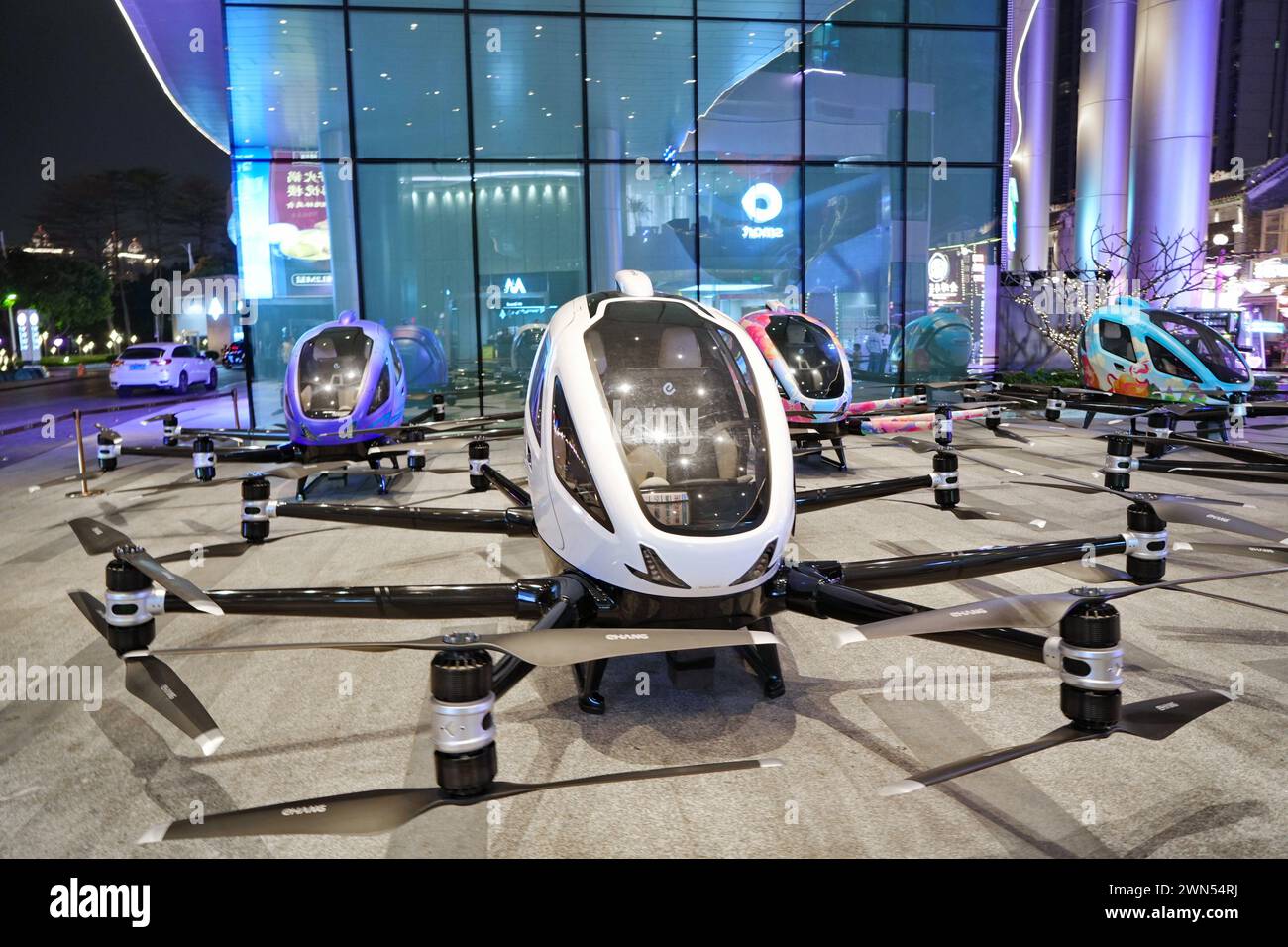 Guangzhou, China - February 24, 2024 : Drones capable of carrying people (UAVs), or as they are also called air taxis. Stock Photo