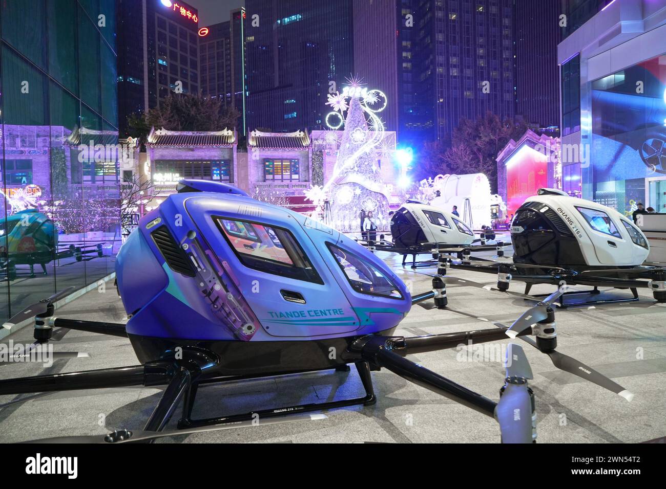 Guangzhou, China - February 24, 2024 : Drones capable of carrying people (UAVs), or as they are also called air taxis. Stock Photo