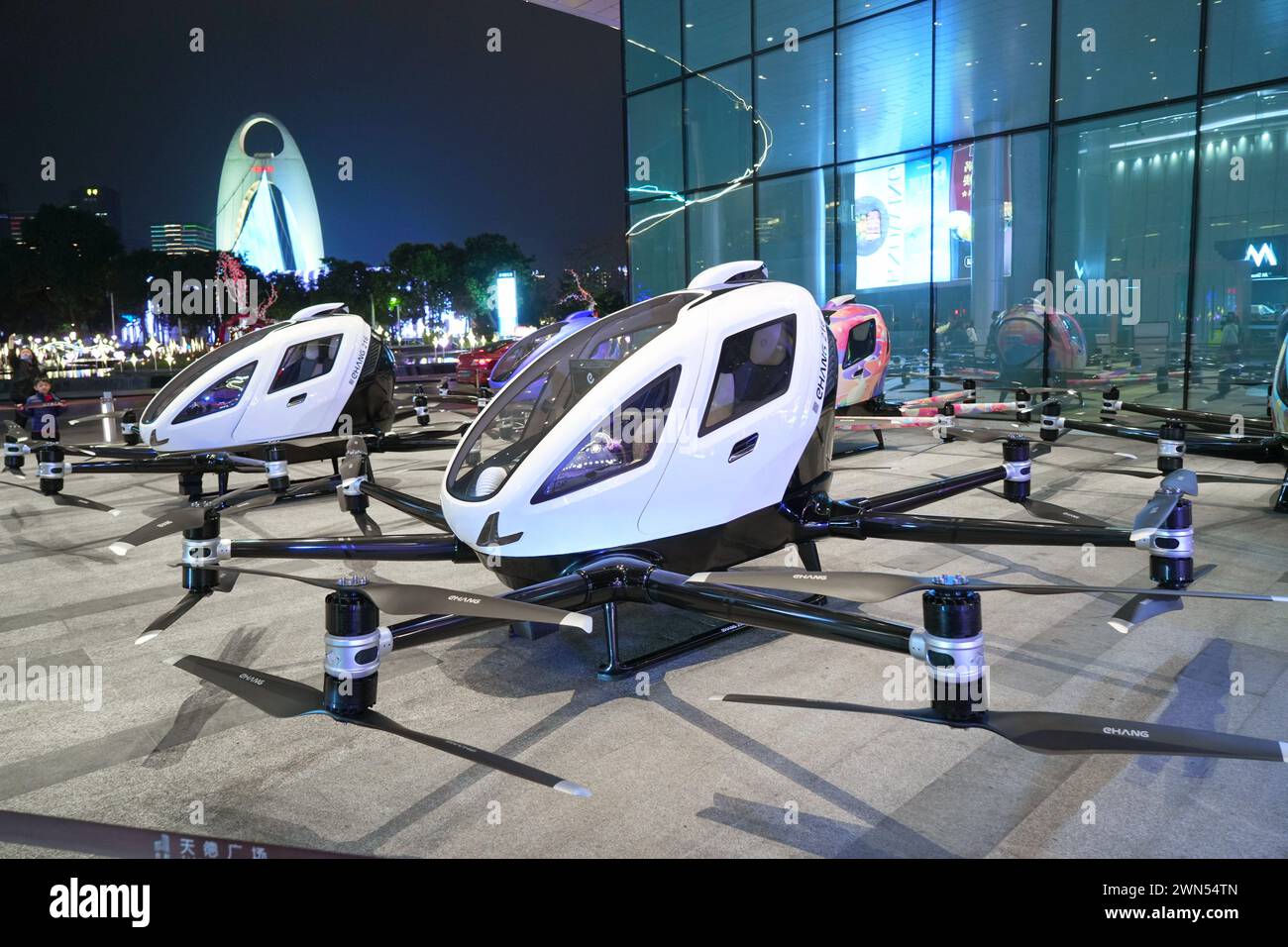 Guangzhou, China - February 24, 2024 : Drones capable of carrying people (UAVs), or as they are also called air taxis. Stock Photo