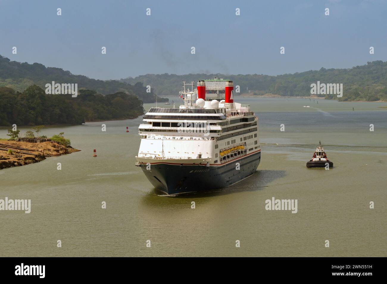 Panama Canal, Panama 23 January 2025 Cruise ship Borealis sailing the Panama Canal escorted