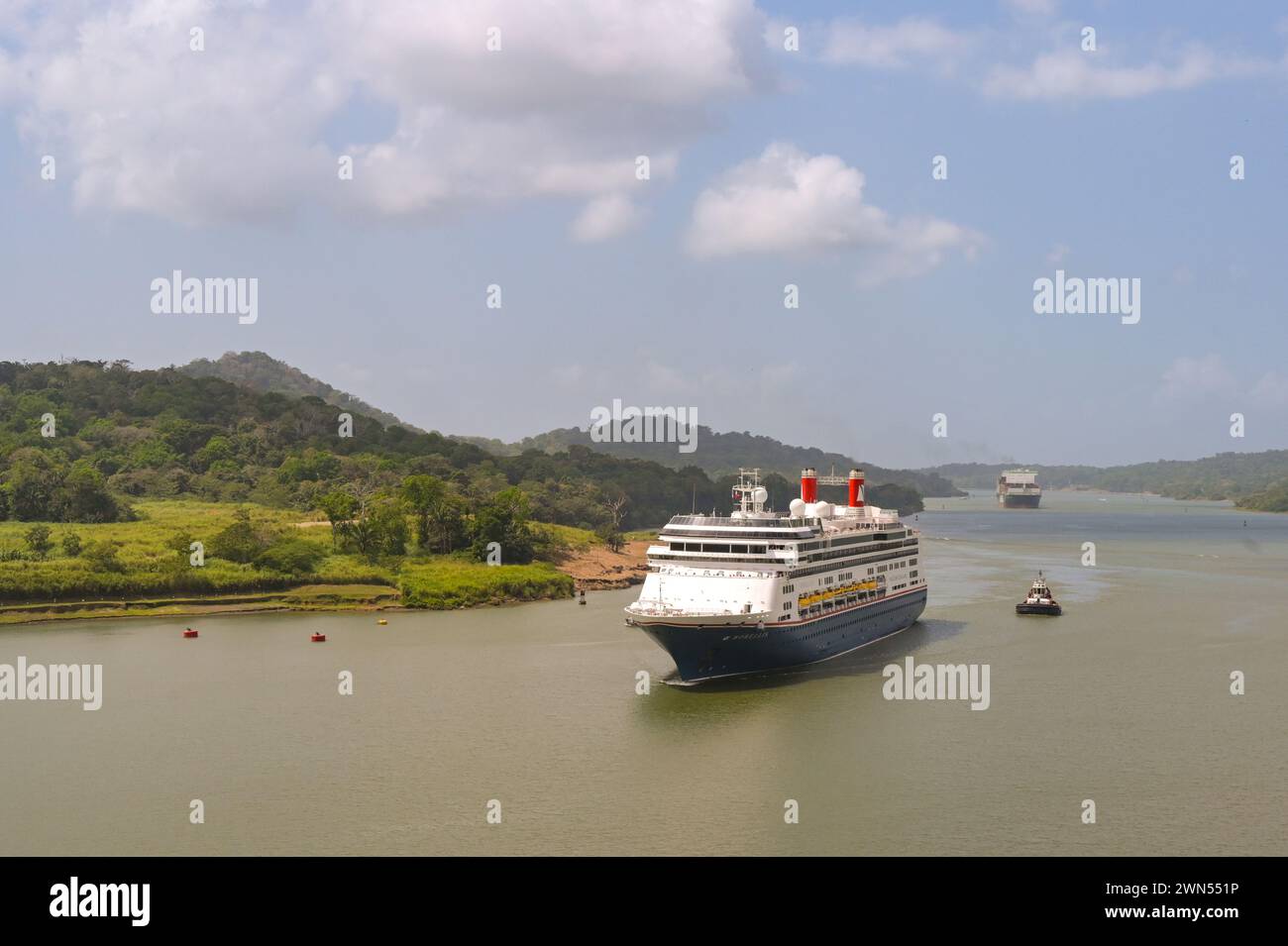  Panama Canal, Panama - 23 January 2024: Cruise ship Borealis sailing Illustration 