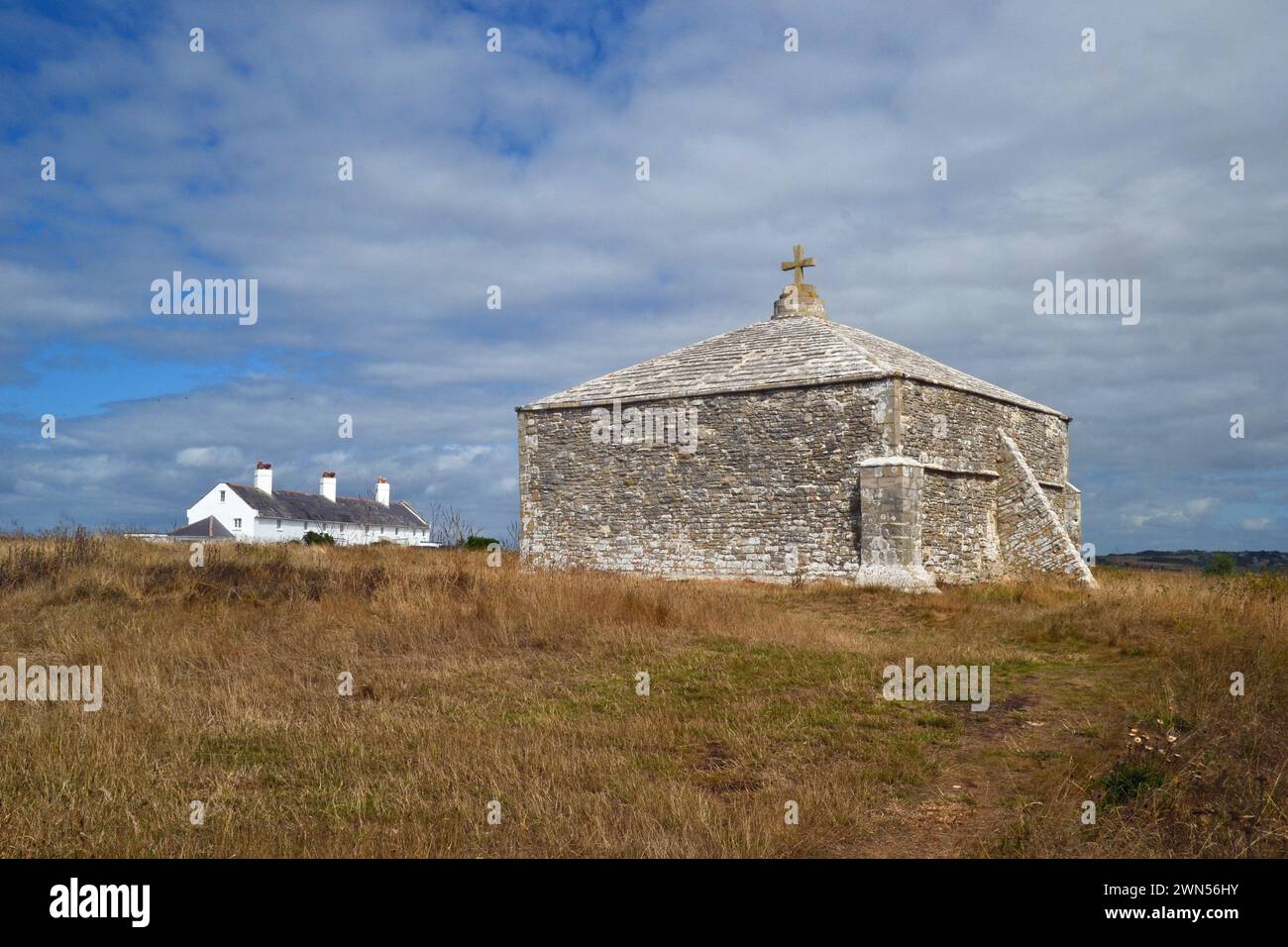 St Aldhelm's Chapel (also known as St Alban's Chapel) at St Aldhelm's Head, Worth Matravers, Swanage, Isle of Purbeck, Dorset, UK Stock Photo