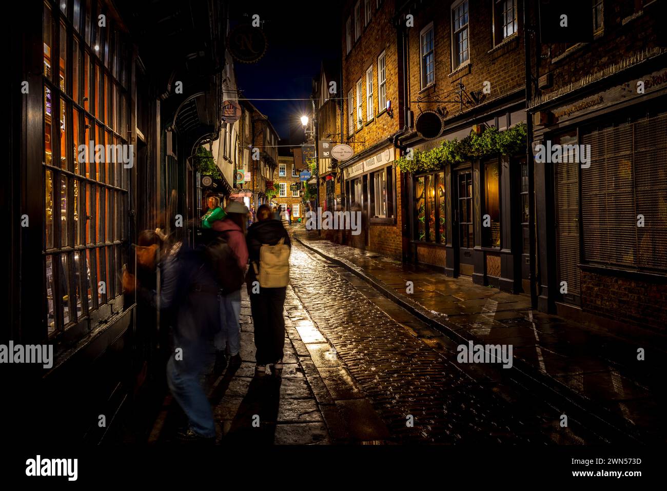 The Shambles at night in York, England. Stock Photo