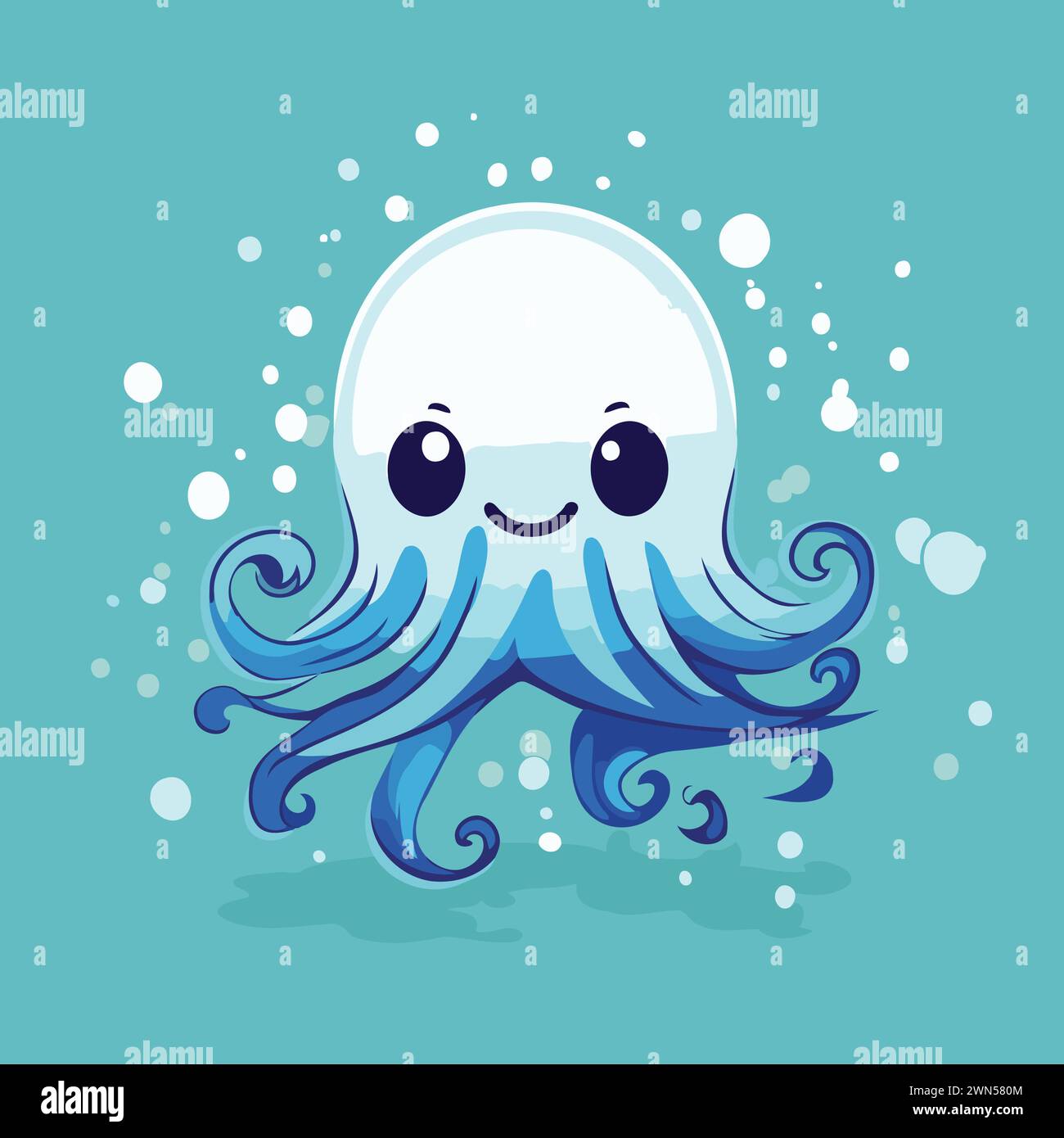 Cute cartoon octopus on a blue background. Vector illustration Stock ...